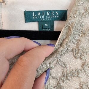 Lauren Ralph Lauren Beige Lace Dress with Metallic Thread